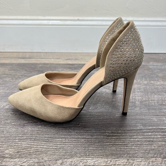 Sergio Bari tan faux suede formal heels with rhinestone details size 8 B72 - Picture 3 of 6